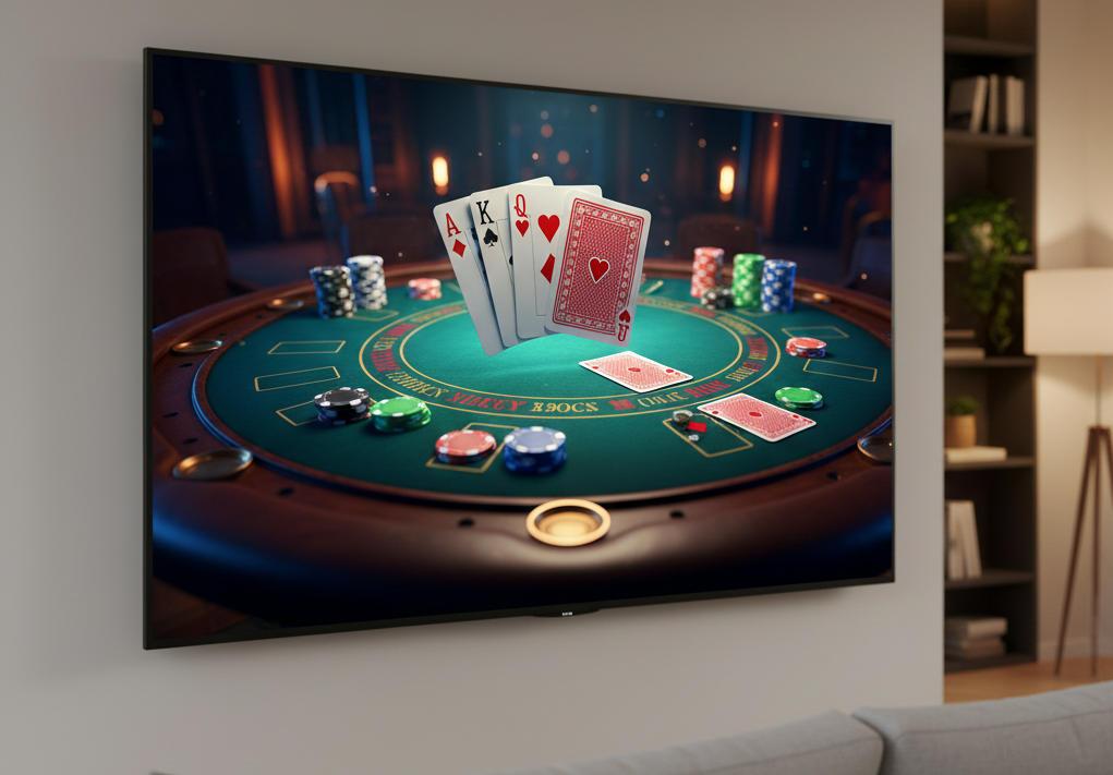 Blackjack game on the TV screen